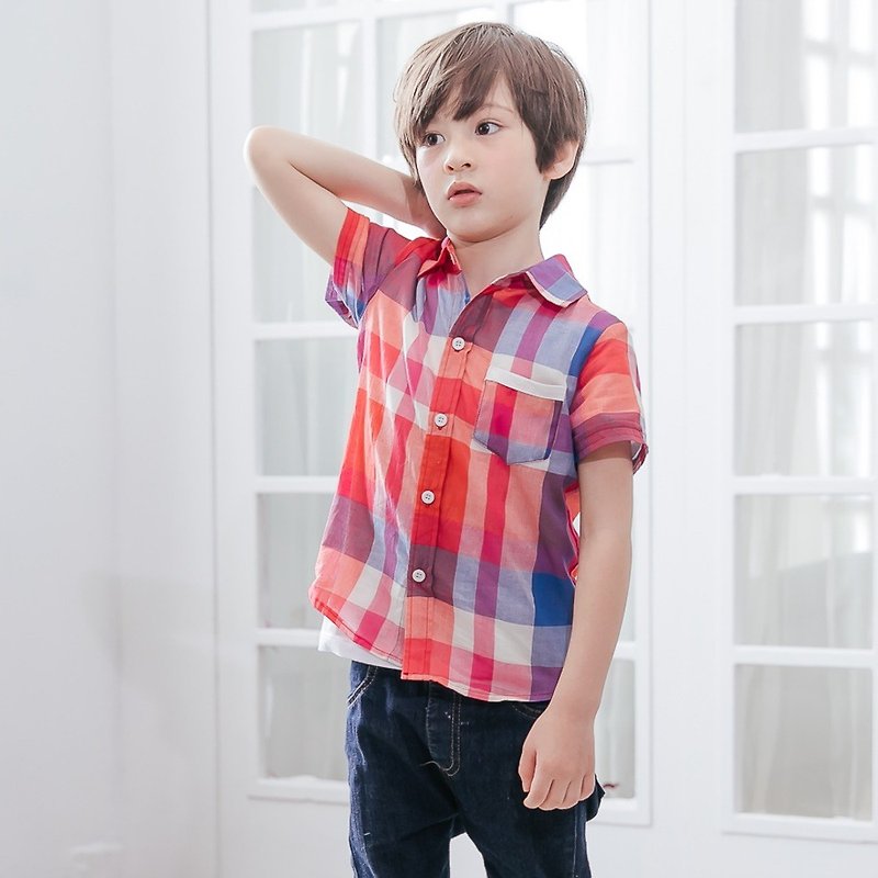 (Children's shirt) Plaid party - เสื้อยืด - ผ้าฝ้าย/ผ้าลินิน 