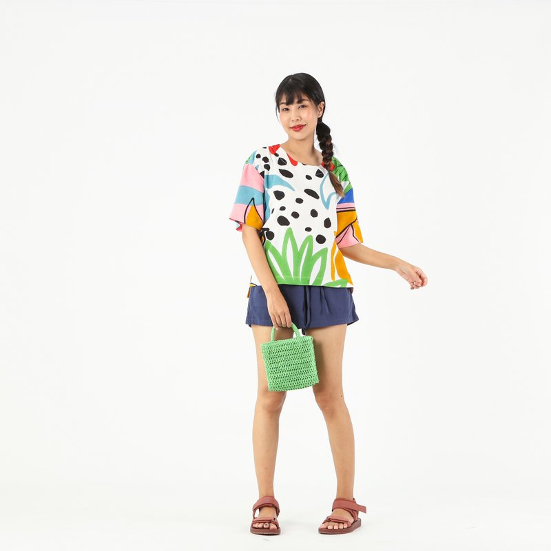 Blouse Kimono Cotton Rayon Hand paint For Summer Beach - 女上衣/長袖上衣 - 棉．麻 白色