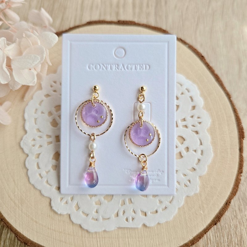 Valentine's Day 316 Medical Steel Purple Earrings Ocean Wind Wave Pearl Summer Ear Needles Clip-On Chinese Valentine's Day - Earrings & Clip-ons - Resin Purple