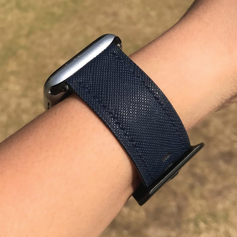 【Apple Watch Strap】Blue Saffiano | Luxury | Handmade Leather in Hong Kong - สายนาฬิกา - หนังแท้ สีน้ำเงิน