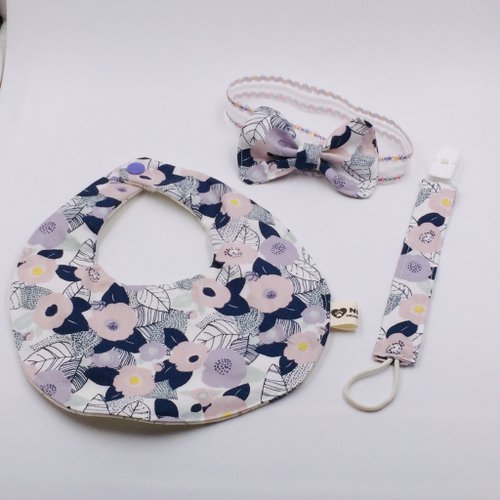 NIMO HEART MADE 和風紫花女寶彌月禮盒 二重紗 口水巾 彌月禮