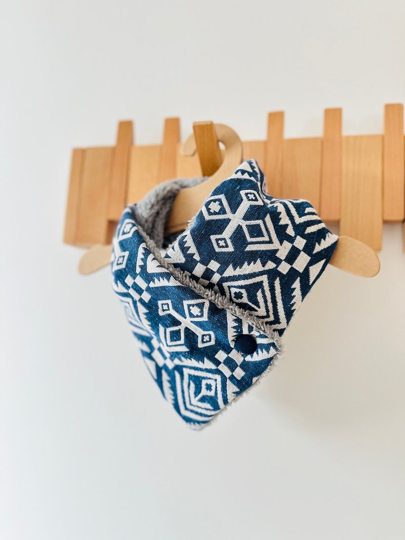 Handmade Fleece Cozy Scarf with Japanese Print Fabric - Knit Scarves & Wraps - Cotton & Hemp Blue