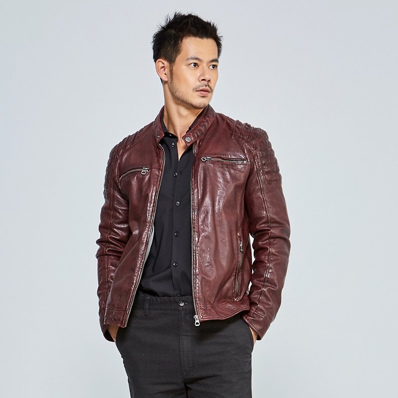 [Germany GIPSY] GMBatar stylish men's sheepskin jacket | deep burgundy - Men's Coats & Jackets - Genuine Leather Red