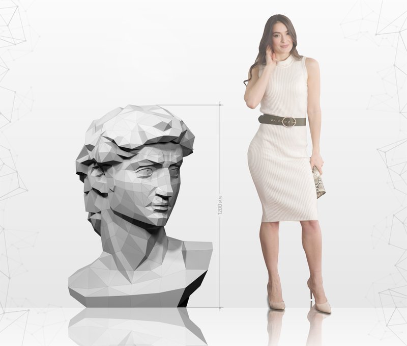 Bust of David (1200 mm) Papercraft, Pdf, Gurko, Pepakura, Template, 3D Origami - 手工藝教學/工具書 - 其他材質 