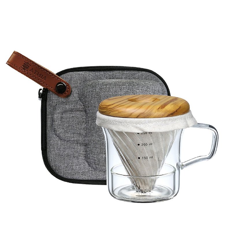 【ATHIA】亞典那手沖咖啡旅行馬克杯套組 贈防撞冷壓包 咖啡沖泡 - 咖啡壺/咖啡周邊 - 玻璃 咖啡色
