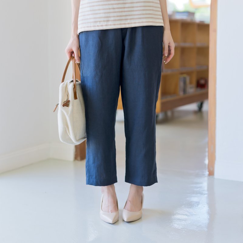 Iris Long Pants Linen Midnight Blue Color - 男長褲/休閒褲 - 棉．麻 藍色