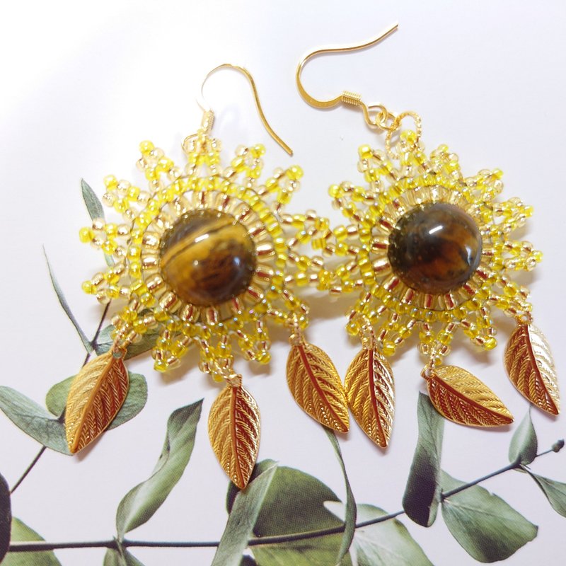 tiger eye sunflower earrings - Earrings & Clip-ons - Semi-Precious Stones Yellow