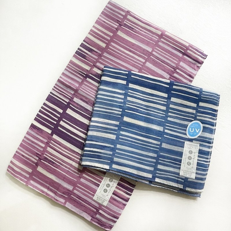 京都抗UV圍巾-橫線(藍/紫) - 圍巾/披肩 - 棉．麻 