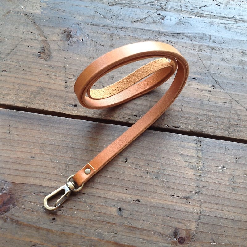 Leather lanyard lanyard leather rope, hook type, leather rope, rope hanging neck identification card, can hang gogoro Brown orange - ที่ใส่บัตรคล้องคอ - หนังแท้ สีนำ้ตาล