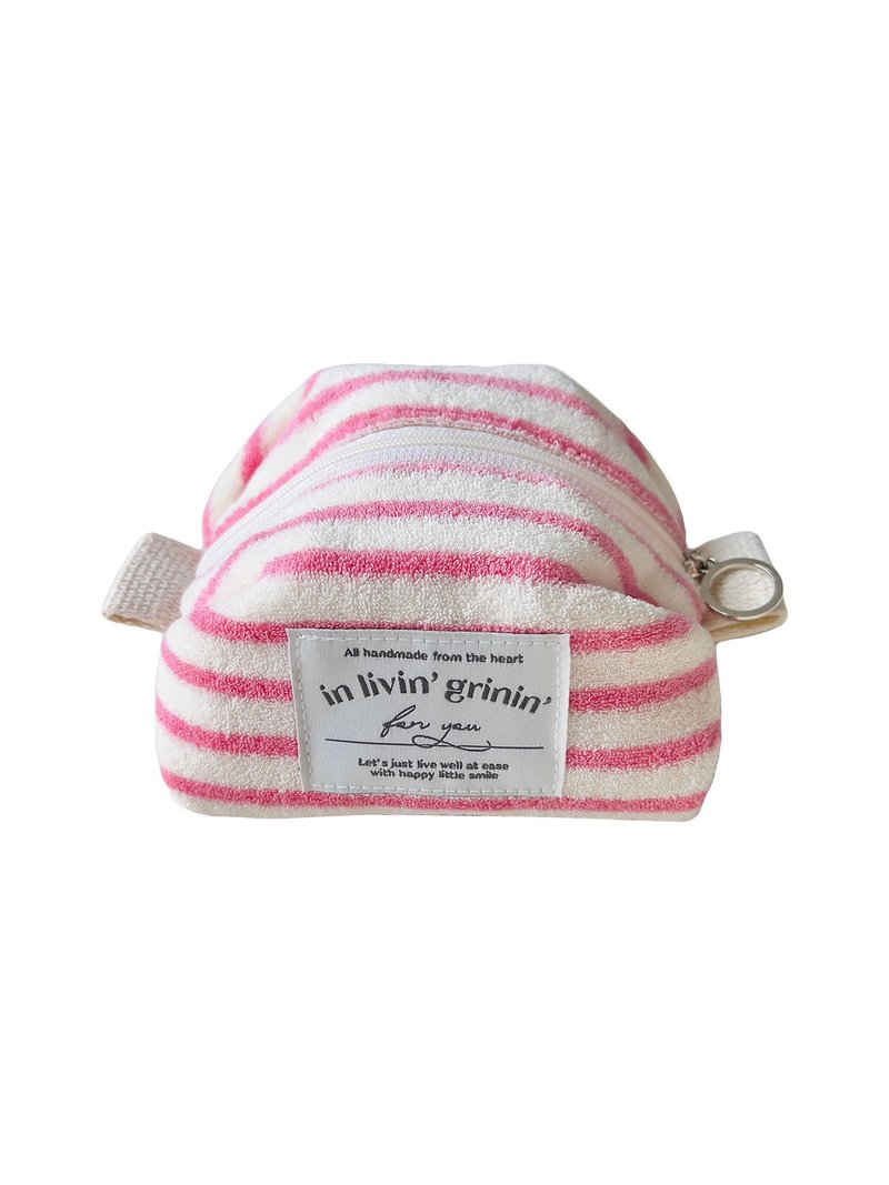 terry stripe pouch S_aurora pink - 化妝包/收納袋 - 其他人造纖維 粉紅色
