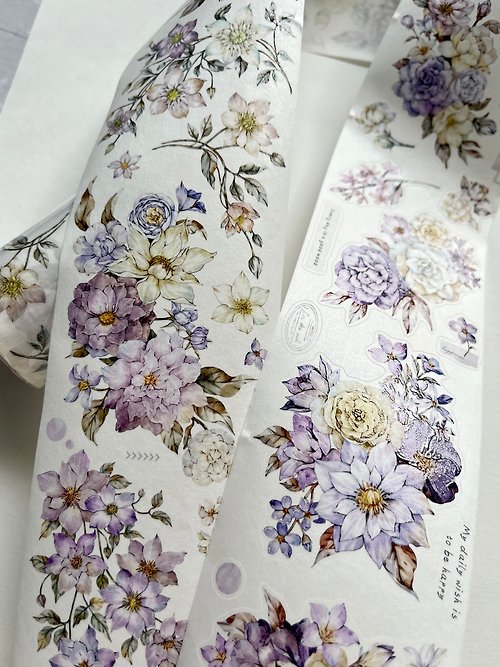 自元素 集花庭 - PET和紙膠帶復古花卉DIY手帳日誌古典畫風裝飾素材