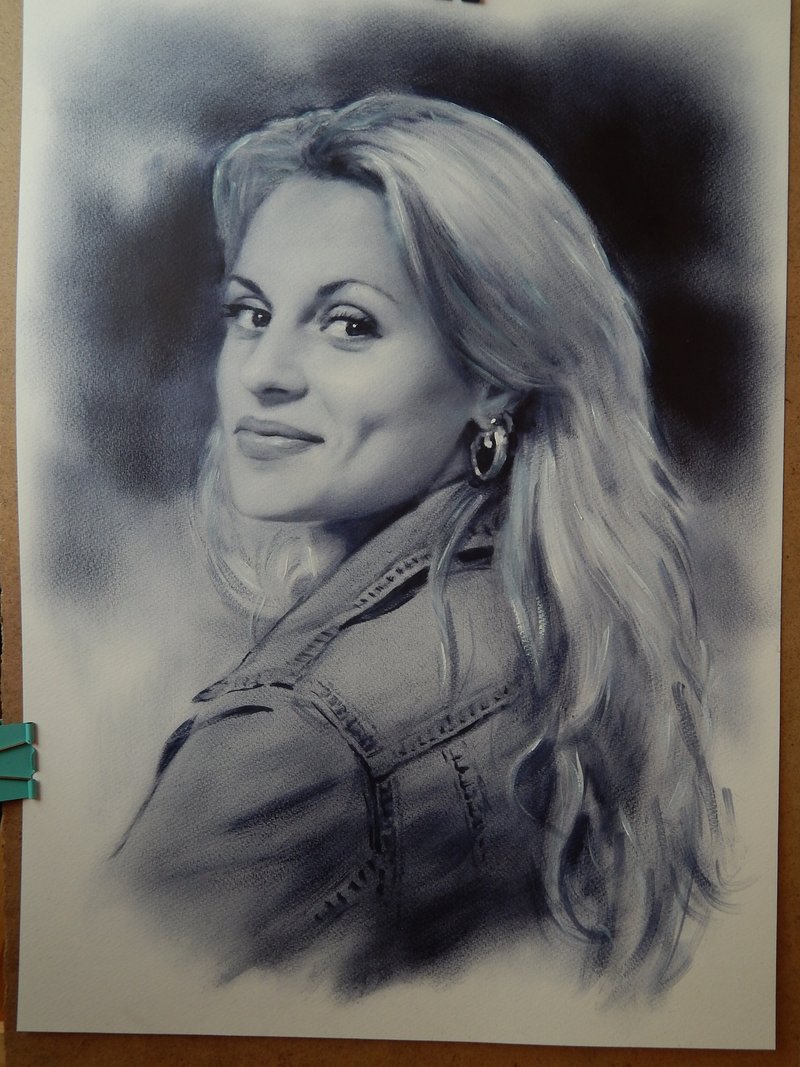 Black and white Portrait Painting, Custom Oil Painting From Photo handmade - 似顏繪/客製畫 - 紙 