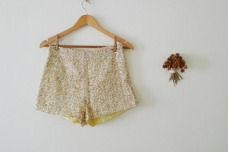 90s Gold Sequins High waisted shorts hot pants, disco bottom, party - Medium - Women's Shorts - Polyester Gold