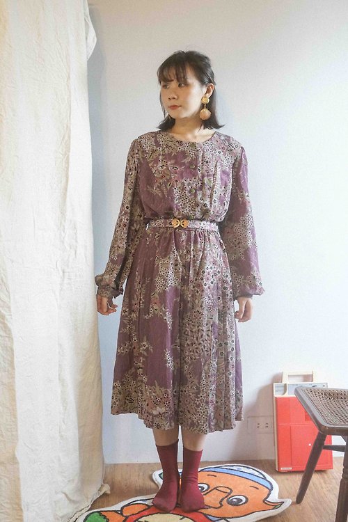 純情百貨行 vintage 古著洋裝 日式花紋紫洋裝 | 純情百貨行 古著