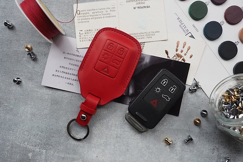 Customized Handmade Leather Volvo Car key Case.Car Key Cover/Holder,Gift - Keychains - Genuine Leather Multicolor