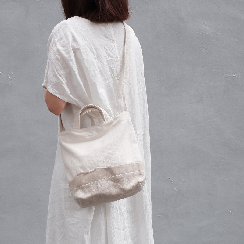 Original color | Earth raised two-layer earth tote bag - กระเป๋าแมสเซนเจอร์ - ผ้าฝ้าย/ผ้าลินิน สีกากี