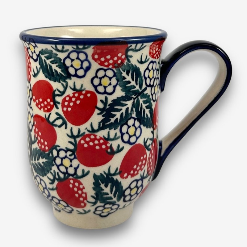 波蘭手繪手工陶-胖胖杯 340ml 野草莓系列 設計師款 - 其他杯子 - 陶 紅色
