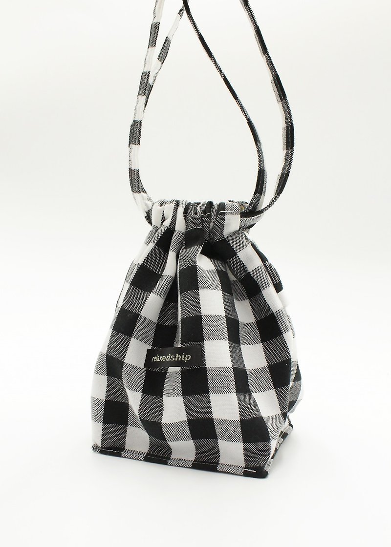 Plaid 3D Double Drawer Pocket - Black - Drawstring Bags - Other Materials Black