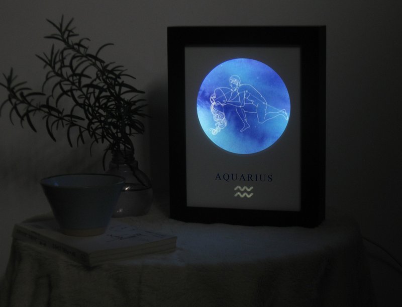定製星座小夜燈 Aquarius寶瓶座 生日禮物 調光陪伴入眠床頭燈 - 燈具/燈飾 - 紙 藍色