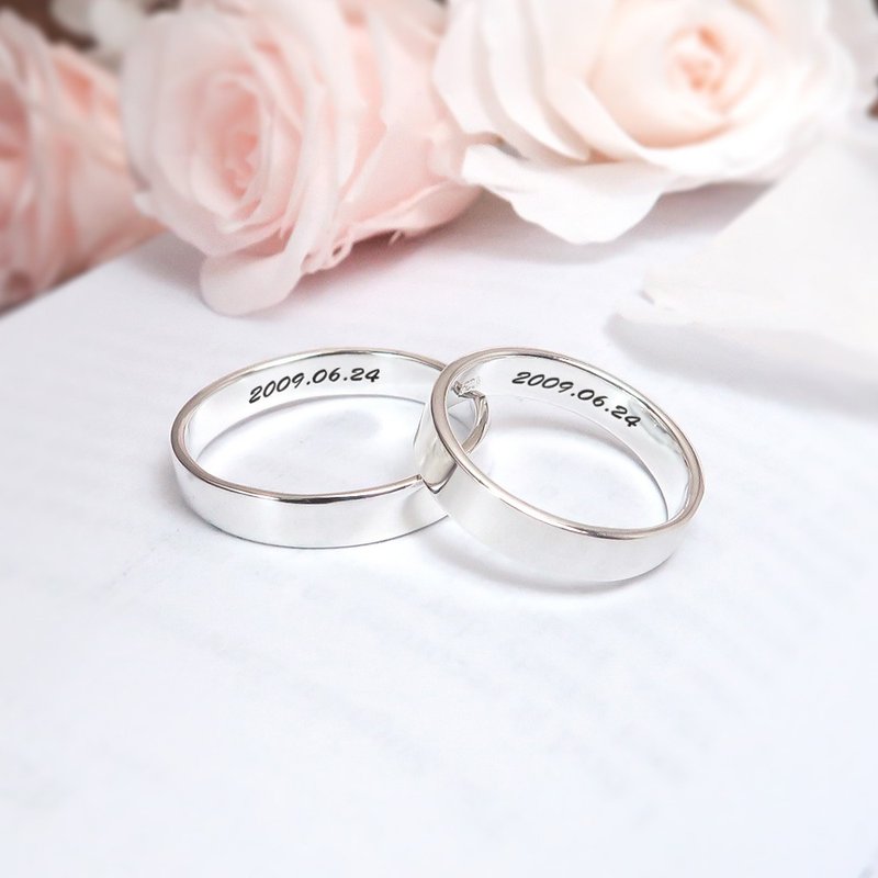 [Customized gift] Classic couple ring set [Unisex version + Unisex version] 925 sterling silver ring - Couples' Rings - Sterling Silver Silver