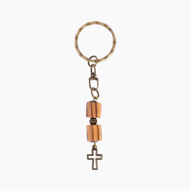 Multi-use hang ornament,import,cylinder olive wood bead,bronze cross,hand-made - Keychains - Wood Multicolor