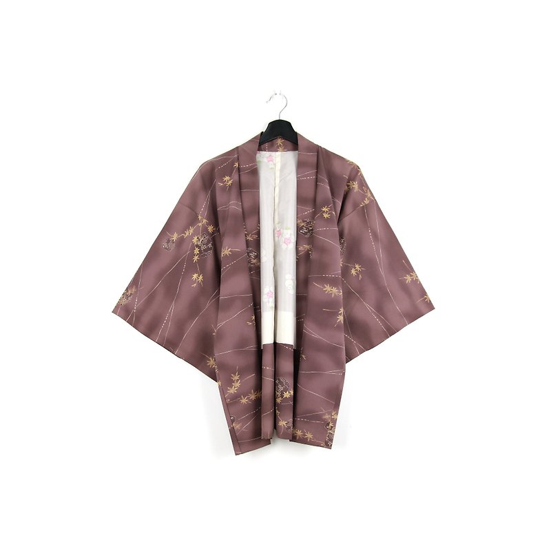 Back to Green-日本帶回羽織 豆沙紫 楓葉 /vintage kimono - 女大衣/外套 - 絲．絹 