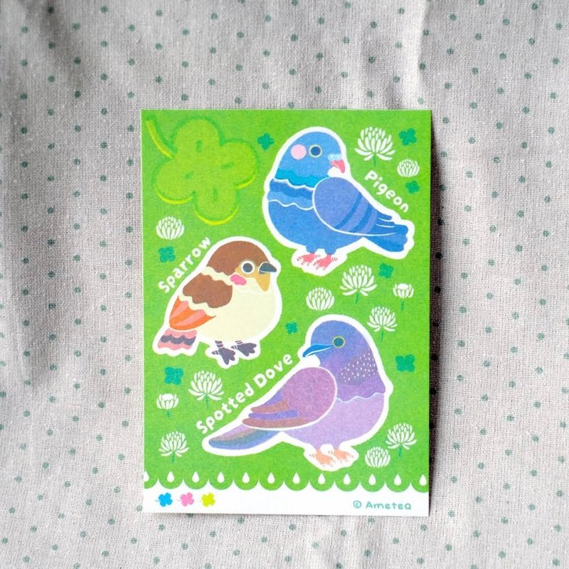 Bird and four-leaf clover-postcard / perforated printing - การ์ด/โปสการ์ด - กระดาษ 