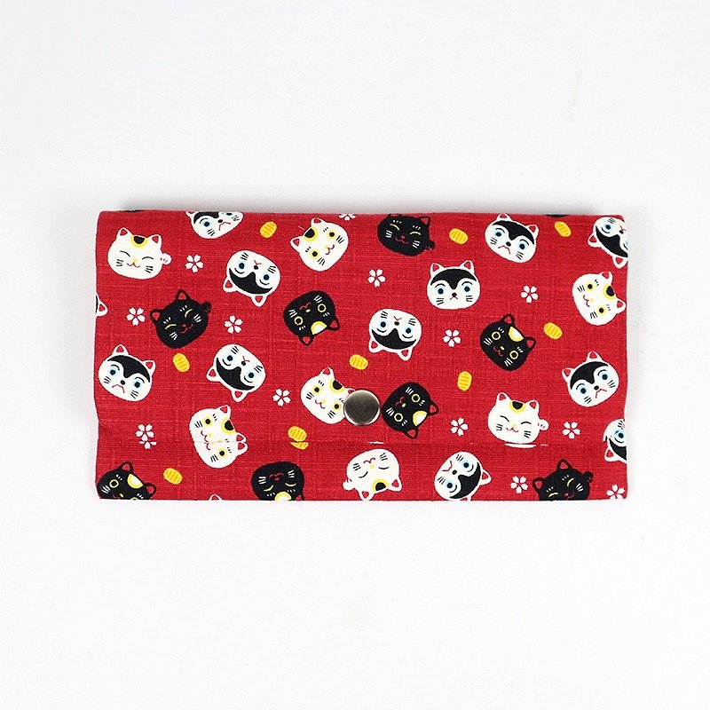 Red bag passbook cash storage bag - cute cat (red) - Chinese New Year - Cotton & Hemp Red