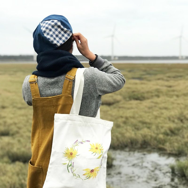 Mstandforc Watercolor Sun Flower Wreath Tote bag with zip - Messenger Bags & Sling Bags - Cotton & Hemp Multicolor