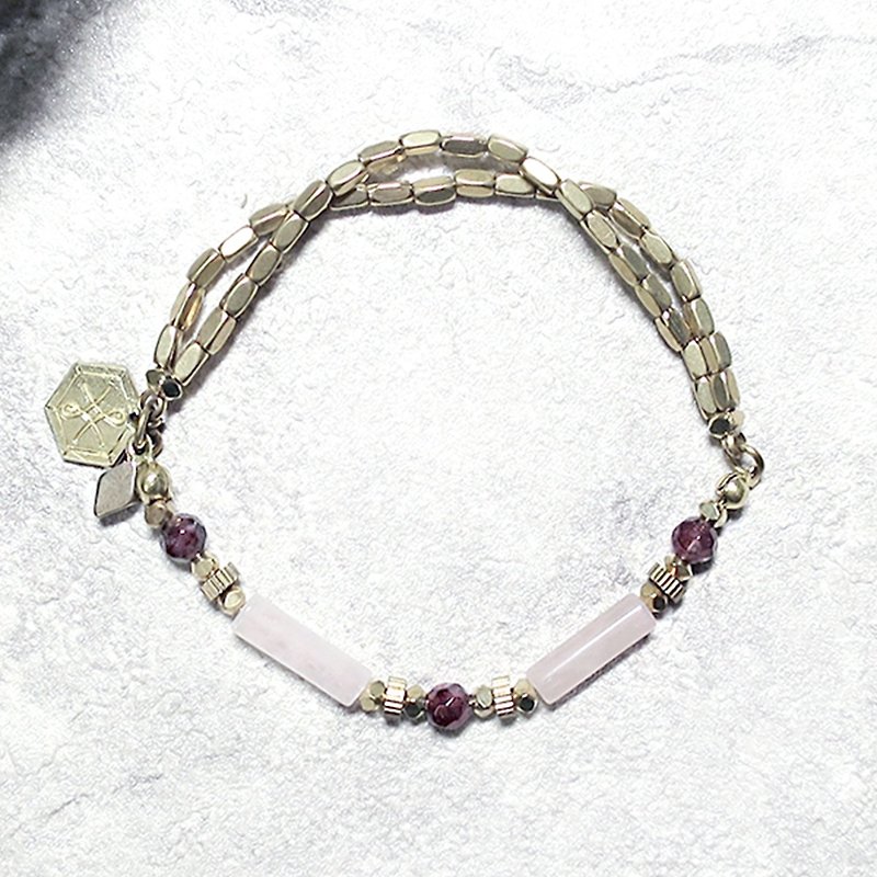VIIART. Red moon. Pink crystal garnet brass bracelet - Bracelets - Gemstone Red