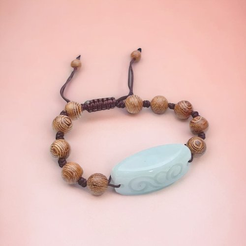 瓔珞珠寶盒 E.L.Jewelry Box 冰種翡翠雕花木珠手鍊 | 天然緬甸A貨翡翠| 送禮