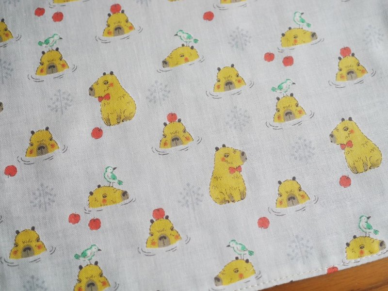 限量訂製款=日本二重紗手帕=童趣=水豚君泡湯趣=淺灰藍(共2色) - 手帕 - 棉．麻 灰色