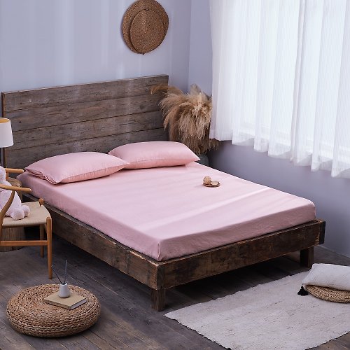 一雨一禾 亞麻床包枕套組 淡粉色 夏季清爽吸汗 抑菌易干 可客製