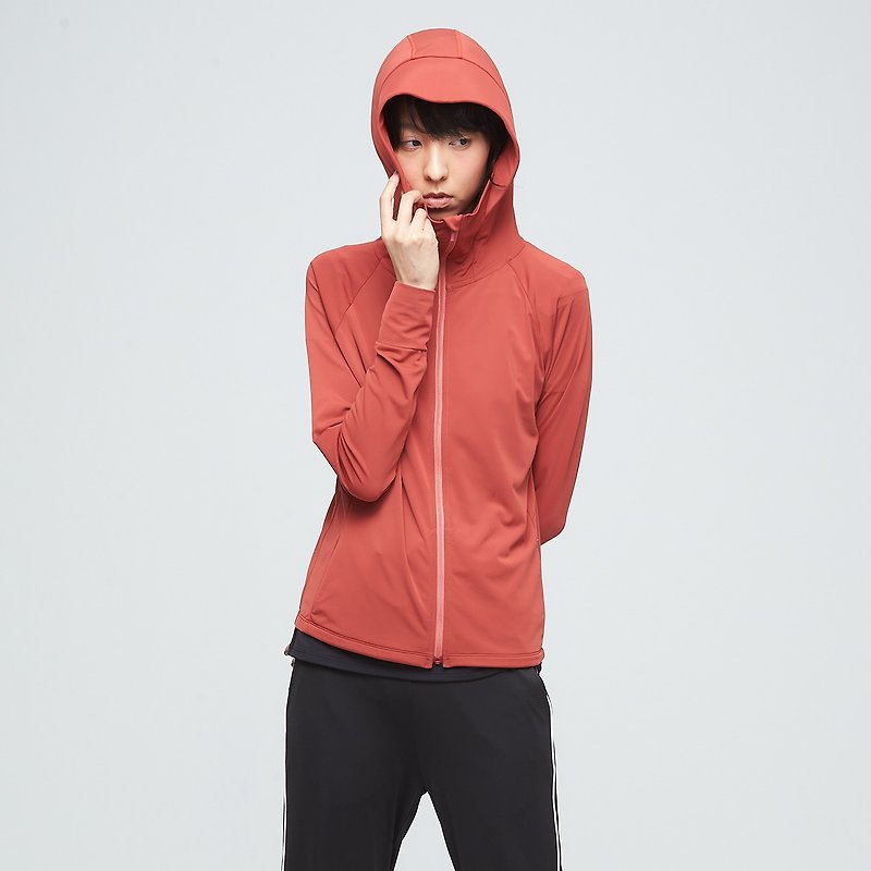 Ultracool-cool feeling anti-UV sunscreen coat (female)-smoky tea red - เสื้อผู้หญิง - ไนลอน สีแดง