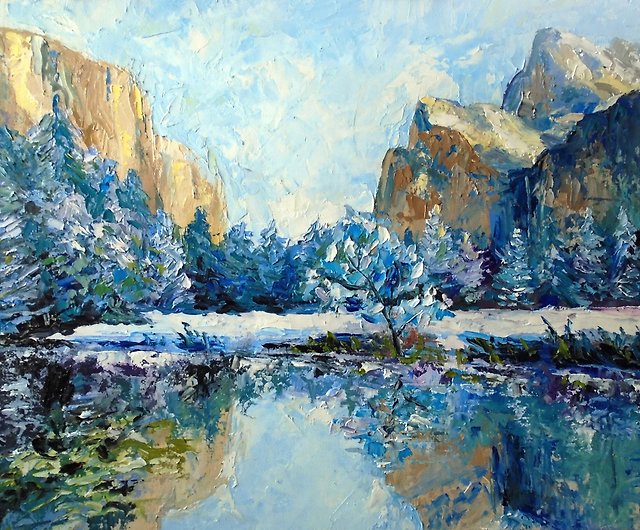 Mountain Landscape Painting, Original Art, Lake Painting, National Park