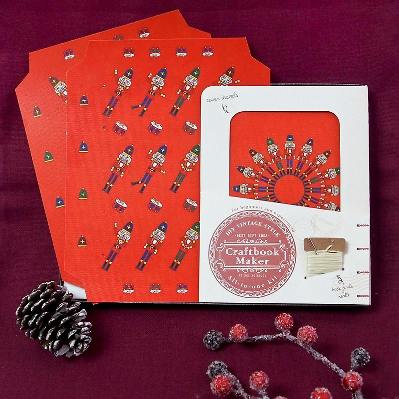 Christmas Edition Craftbook Maker (Bind Your Own Notebook Kit) - Nutcracker Pattern - Wood, Bamboo & Paper - Paper Red