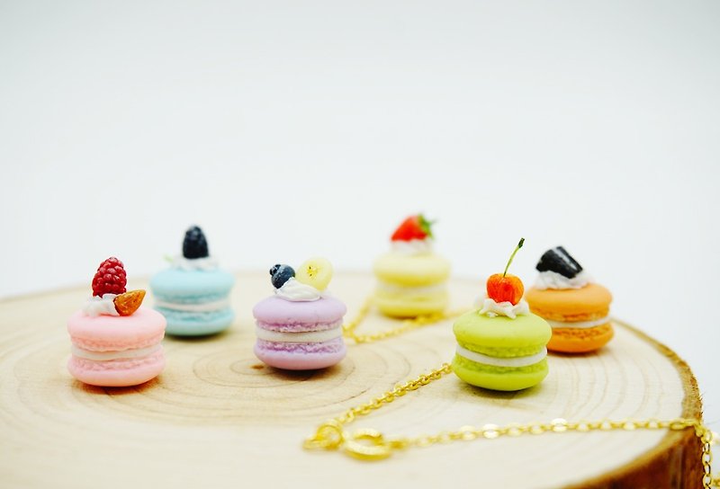 MoonMade pocket fruit macarons ornaments play food jewelry miniature macarons pendant birthday gift - Necklaces - Clay Multicolor