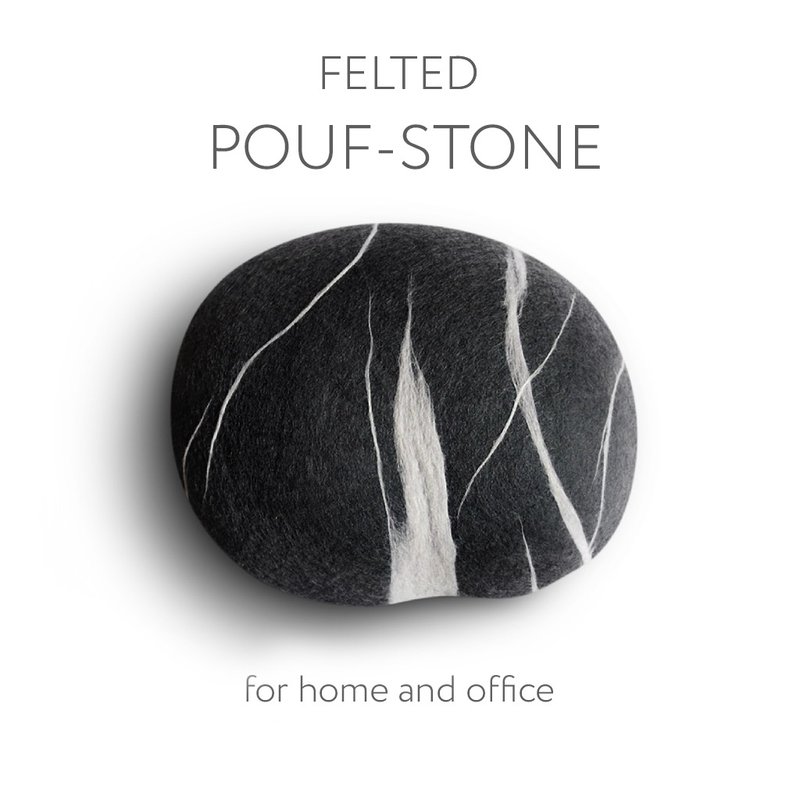 Wool stone pouf ottoman, floor cushion – Sea Pebble Model - 枕頭/抱枕 - 羊毛 灰色