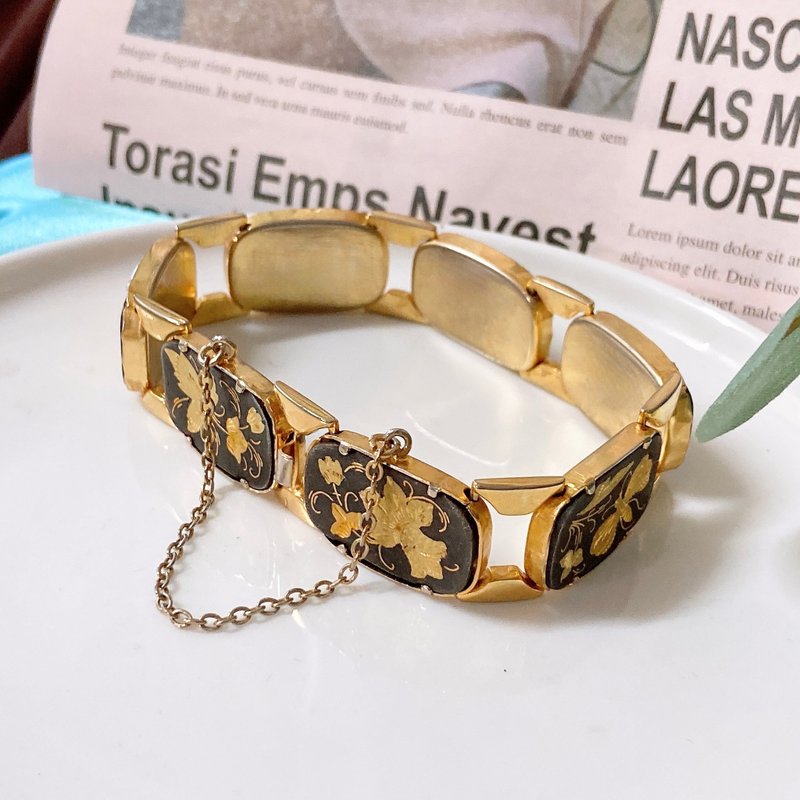 【西洋古董飾品】西班牙大馬士革24K工藝 厚磅花鳥卡扣手鍊手環 - 手鍊/手環 - 24k 金 金色