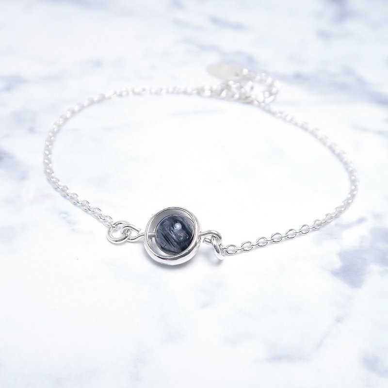Crystal Heart Bracelet (Large) - 925 Sterling Silver Natural Stone Bracelet - ต่างหู - เงินแท้ สีดำ