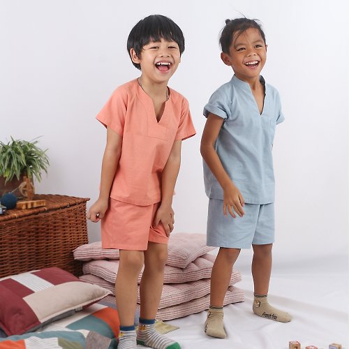ChiangmaiCotton Kids Unisex Short Sleeves Cotton Rayon Top, Hannah Kids, Orange, Old rose