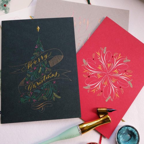 Tinge & Flourish English Calligraphy Christmas Card-Calligraphy Christmas  Tree - Shop tingeandflourish Cards & Postcards - Pinkoi