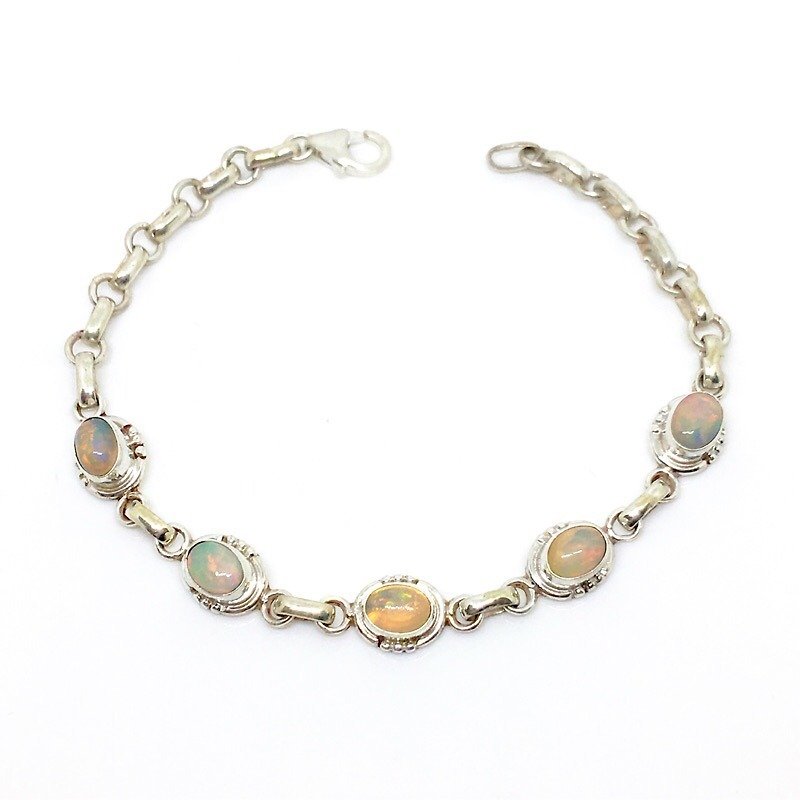Opal Opal 925 sterling silver simple trim bracelet Nepal handmade mosaic production - Bracelets - Gemstone Multicolor