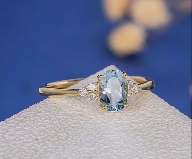 Oval Aquamarine Ring, Engagement Ring, Gold Ring, Handmade Rings