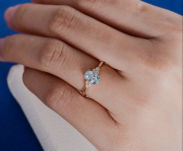 Oval Aquamarine Ring, Engagement Ring, Gold Ring, Handmade Rings
