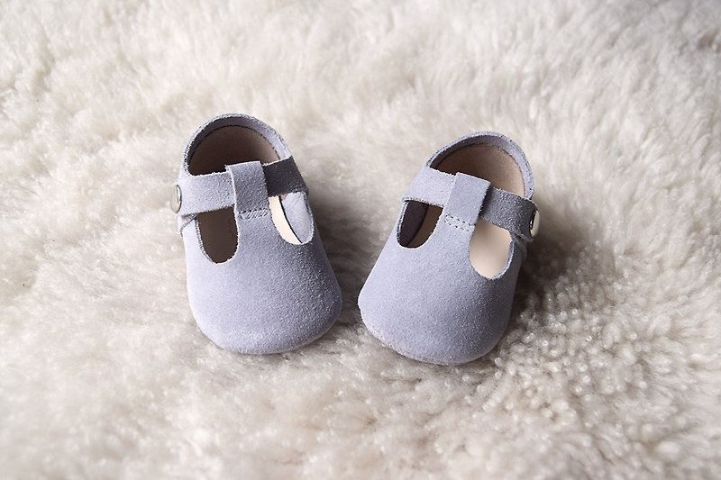 淺灰色女寶寶禮物 彌月禮物 嬰兒鞋 百日宴 小孩禮物 女童鞋 - 嬰兒鞋/學步鞋 - 真皮 灰色