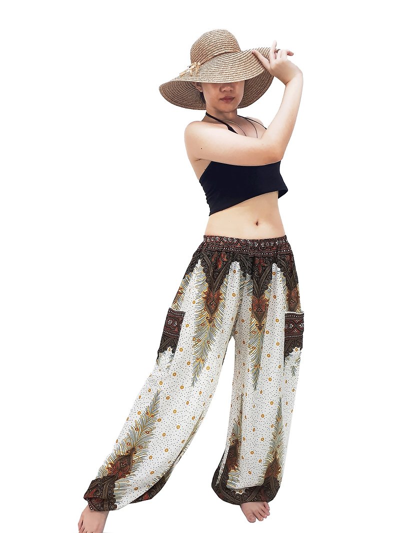 Women Pants Aladdin Pants Thai Pants Gypsy Pants Rayon Bohemian Trouser - 男長褲/休閒褲 - 其他材質 白色