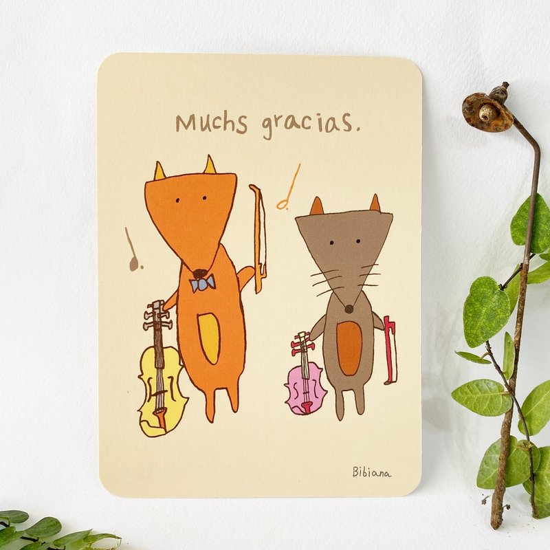 萬用卡/祝福卡/感謝卡/動物音樂會/Muchs gracias./狐狸 - 卡片/明信片 - 紙 橘色