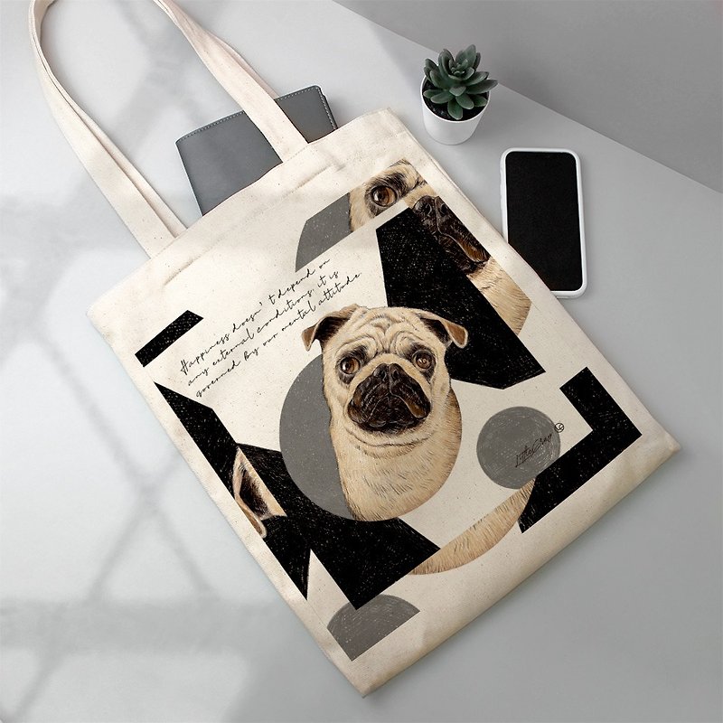 Cotton sail bag_Pug style - กระเป๋าถือ - ผ้าฝ้าย/ผ้าลินิน สีเทา