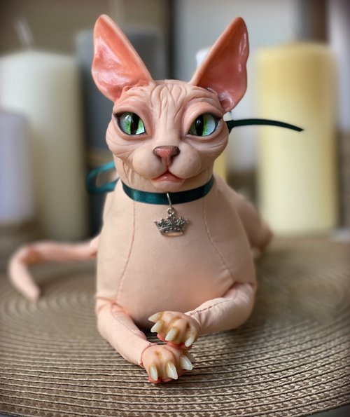 スフィンクス猫の人形、無毛のスフィンクス猫の人形、かわいい子猫の置物 - ショップ Handmade by Barshay 人形・フィギュア -  Pinkoi